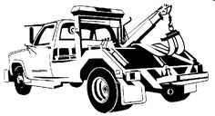 a black and white drawing of a tow truck with a crane on it's back