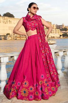 Rani Pink Tussar Silk Lehenga Choli for Ceremonial Lehenga Stitched, Printed Lehenga, Floral Lehenga, Lehenga Fabric, Stitched Lehenga, Work Lehenga, Floral Fashion, Silk Dupatta