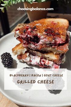 a grilled cheese sandwich on a plate with berries