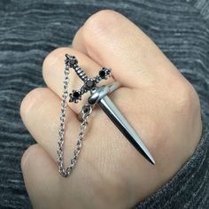 Sword Ring Dagger Ring Onyx Sword Jewelry Gothic Ring - Etsy Aot Knife Ring, Black Dagger Necklace, Jewelry Knives, Pretty Knives, Gothic Ring, Edgy Jewelry, Jewelry Gothic, Magical Jewelry, Gothic Rings