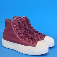 Converse Chuck Taylor All Star Hi High Top Cherry Vision Wine Burgundy Red / Saddle / Egret Tonal Canvas Women's Platform Sneakers / Boots A04394f Nwt Brand: Converse Model: Chuck Taylor All Star Lift Hi Style Code: A04394f Color: Cherry Vision / Saddle / Egret Gender: Women's Size Guide: Us Women's 7 / Uk 5 / Eur 37.5 / Cm 24 Us Women's 8.5 / Uk 6.5 / Eur 39.5 / Cm 25 Work It Designed With Resourcefulness In Mind, These Platform Chucks Put Surplus Materials To Work. Made With Cotton Canvas And Grey High Top Converse, Leopard Converse, Red High Top Converse, Converse Model, Black Sneakers Women, Brown Converse, White Chuck Taylors, Platform Chucks, Chuck Taylor Shoes