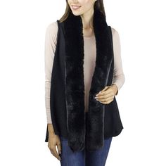 ADRIENNE VITTADINI WOMEN'S KNIT VEST WITH PLUSH FAUX MINK FUR TRIM Size: One Size.  Color: Black.  Gender: female.  Age Group: adult. Sleeveless Mink Outerwear With Faux Fur Lining, Winter Faux Fur Vest With Trim, Fitted Sleeveless Faux Fur Vest, Fleece Jacket Womens, Adrienne Vittadini, Hooded Mink-colored Faux Fur Outerwear, Mink-colored Long Sleeve Faux Fur Outerwear, Mink Fur, Womens Fleece