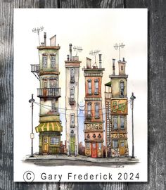 PRINT of original, whimsical, traditional ink and watercolor art. 3/25 Cotton paper. Watercolor Architecture Simple, Peter Sheeler, Architecture Watercolor, Watercolor And Ink Illustration, Whimsical Houses, Line And Wash, Marker Sketch