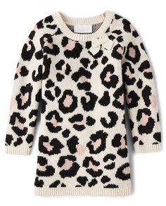 FABRICATION: 97% polyester/3% spandex, 100% polyester threading, imported FIT & DESIGN: Rib-knit crew neck, long raglan sleeves with rib-knit cuffs & hem, above-knee length CLOSURE: Pullover style FEATURES: Non-functional bow, leopard print. Baby And Toddler Girls Long Sleeve Leopard Print Sweater Dress | The Children's Place Baby And Toddler Girls Leopard Sweater Dress | Size 5T | Soft Oak Leopard Sweater Dress, Girls Sweater Dress, Leopard Sweater, Leopard Print Sweater, Sweater Dresses, Baby And Toddler, Long Sleeve Sweater Dress, Print Sweater, Toddler Girl Dresses