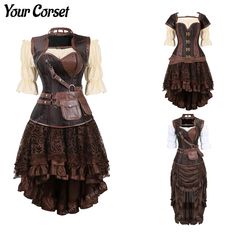 Steampunk Corset Dress Pirate Coat Vintage Renaissance Blouse Women Brown Pirate Corset Dress Plus Corset Dress Plus Size, Steampunk Corset Dress, Pirate Corset, Pirate Coat, Steampunk Pirate, Plus Size Costume, Pirate Outfit, Steampunk Corset, Viking Costume