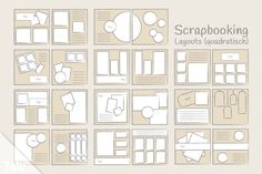 the scrapbooking layouts are arranged in squares and rectangles