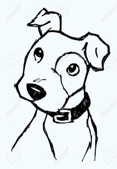 a black and white drawing of a dog's face with an ear tag on its collar