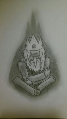 a drawing of a man with a crown on his head sitting in the middle of two hands