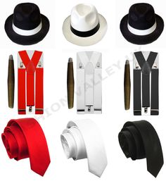 a bunch of different types of ties and hats