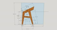 a wooden stool is shown with measurements for the top and bottom part of it,