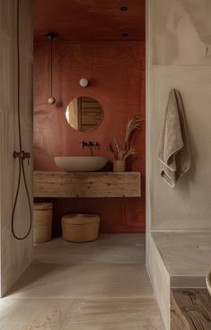 the bathroom is clean and ready to be used as a shower stall or sink area