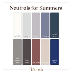 Our Favorite Neutrals For Every Season - flourishstyling.co True Summer Color Palette Outfits, Soft Summer Color Palette Outfits, Summer Color Palette Outfits, Cool Summer Color Palette, Muted Summer, Cool Summer Palette, Soft Summer Palette, Soft Summer Color Palette