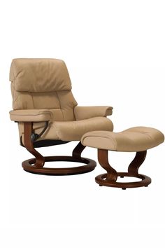 the reclining chair and ottoman is shown with an ottoman on one side, and a foot