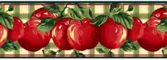 an image of apples on a green and white checkered tablecloth with red apples