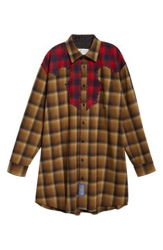 Pendleton heritage merges with Margiela's work-in-progress aesthetic on a woolly plaid flannel shirt featuring the maison's décortiqué technique on the yoke. Front button closure Spread collar Long sleeves with button cuffs Chest patch pocket Curved hem Partially lined 100% wool Dry clean Made in Italy Designer Clothing Plaid Wool Shirt For Fall, Fall Plaid Wool Shirt, Brown Flannel Workwear Shirt, Brown Buttoned Flannel Shirt For Work, Wool Flannel, Plaid Flannel Shirt, Wool Plaid, Plaid Flannel, Flannel Shirt