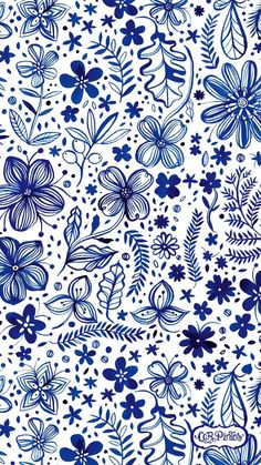 a blue and white flower pattern on a white background, with lots of small flowers