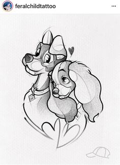 a drawing of two dogs hugging each other