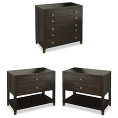 three pieces of furniture with drawers on each side