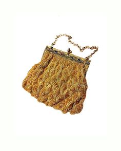 "Antique 1920s Flapper Art Deco Yellow Beaded Swag Purse Vintage Bag Jeweled Filigree Frame Chain Handle. This adorable vintage handbag is made up of yellow glass beads in a swag pattern, the frame is gilded metal with matching chain handle. Glass jewels are set into the filigree frame, note one jewel is missing, not really a big deal, you can probably find some replacements from old costume jewelry. Inside the bag is gold colored silk.  The frame closes tightly. A row of beads is missing from t Vintage Evening Bag With Handwork For Formal Occasions, Antique Beaded Evening Bag, Antique Beaded Bags For Vintage Events, Vintage Handwork Evening Bag For Party, Antique Beaded Rectangular Evening Bag, Vintage Evening Bag With Handwork, Antique Beaded Evening Bag For Formal Events, Vintage Gold Handcrafted Bag, Vintage Gold Bag With Handwork