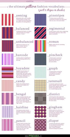 an info sheet with different colors and patterns on it, including pinks, purples,