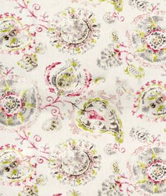 an image of a white fabric with colorful flowers and paisleys on it's surface