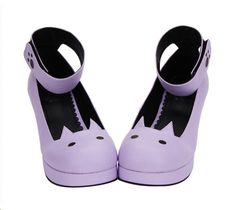 Lolita Cute Cat Heeled Shoes Free Ship $57.99 Stars Sweater, Goth Shoes, Pastel Goth Fashion, Kawaii Shoes, Chunky Heel Shoes, Loose Cardigan, Purple Shoes, Cosplay Shoes, Mori Girl