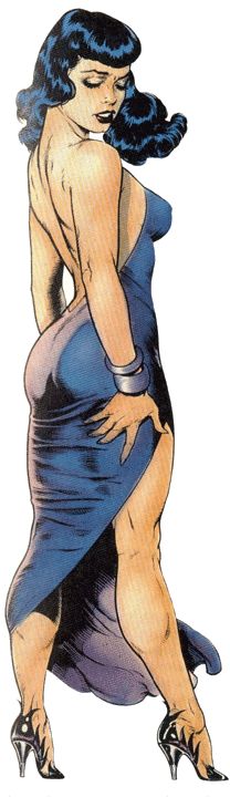 a drawing of a woman in a blue dress with her hands on her hips and legs crossed