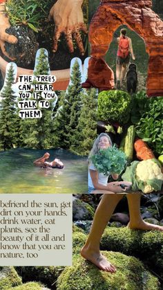 a collage of photos with trees, people and animals in the background text reads'the trees can hear what they talk to them talk to them '