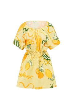 Exude vacation vibes in the Milo Dress, made from a natural cotton slub fabric with our exclusive Amalfi citrus print. It features short puff sleeves, unlined relaxed bodice, elasticated neckline with keyhole cutout and tie closure, elasticated cutout at waist with tie details and a flouncy lined mini skirt. The perfect look to be able to keep casual with slides or dress up with heels! Designed exclusively by Sabo. Vacation Vibes, Sabo Skirt, Amalfi, Daily Outfits, Waist Tie, Puff Sleeves, Natural Cotton, Puff Sleeve, Mini Skirt