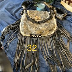 Artisan Festival Boho Purse Hand Sewn-One Of A Kind Size: 10"W X 14"H Fringe 14" Black Vegan Leather Strap - 46" X 3” Black, Tan, Cream, Gold Hardware Boho Purse, Hippy Chic, Boho Hippie Chic, Boho Purses, Festival Bag, Black Vegan, Hippie Chic, Blue Cream, Black Tan