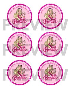 four barbieie stickers with the name barbieie on them, all in pink