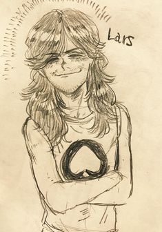 a drawing of a person with long hair and no shirt on, holding their arms crossed