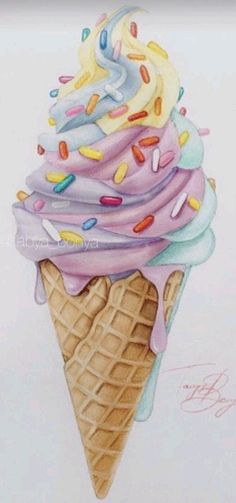 Colourful ice creamice cream artfood artmarker artcolour pencil artsweet/ Art Drawings Color, Drawing For Coloring, Ice Cream Drawing, Cream Drawing, Cupcake Drawing, Cake Drawing