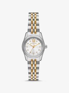 Petite Lexington Pavé Two-Tone Watch Michael Kors Silver Jewelry With Diamond Hour Markers, Michael Kors Diamond Metal Watch, Michael Kors Timeless Diamond Watch With Diamond Hour Markers, Michael Kors Timeless Diamond Watch, Mk Watch, 2024 Christmas, Michael Kors Collection, Jewelry Lookbook, Classic Elegant