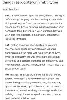 1/6 things I associate with the different types. MBTI ENFP ENFJ INFJ Infj Enfp Friends, Enfp X Infj, Infj Aesthetics, Infj Aesthetic, Enfp Enfj