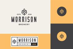 the logo for morrison brewery is shown in three different colors and styles, including black, white, yellow, and grey