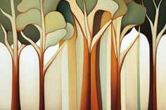 an abstract painting of trees in the woods