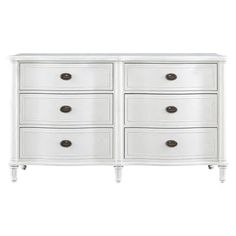 an old white dresser with drawers and knobs on the bottom, against a white background