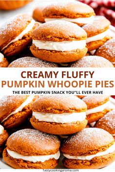 Super Easy Pumpkin Whoopie Pies Recipe You’ll Love Pumpkin Moon Pies, Desserts With Pumpkin Pie Filling, Pumpkin Whopper Pies, Cream Cheese Whoopie Pie Filling, Easy Pumpkin Pie Filling Recipe, Pumpkin Cream Puffs, Whoopie Pie Filling Recipe, Easy Pumpkin Whoopie Pies, Christmas Whoopie Pies