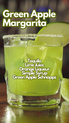 Green Apple Margarita Green Apple Margarita, Green Alcoholic Drinks For A Party, Dark Green Cocktail, Bartender Drinks Recipes, Bartender Drinks, Apple Cocktail, Most Popular Cocktails, Alcholic Drinks