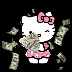 hello kitty holding money being rich with money in the background, can be used as pfp Hello Kitty Money, Rich Baddie, Money Rich, Beauty Content, Fan Girl, Cute Aesthetic, Fangirl, Hello Kitty, Kitty