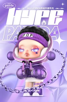 an image of a cartoon character with headphones on and chains around his neck, in front of a purple background