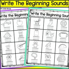 two worksheets for beginning sounds and writing