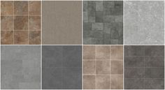 several different types of tile that are in various colors and sizes, including brown, gray,