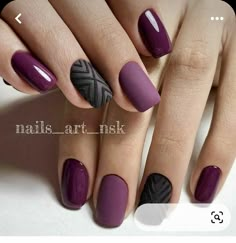 French Acrylic Nails, Black Nail, Fancy Nails, Nail Polishes, Matte Nails, Purple Nails, Square Nails