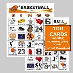 two basketball cards with the numbers and symbols for each card, one is in orange