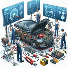 an image of people working on a car