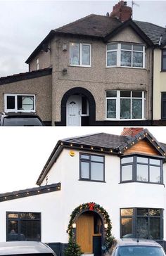 before and after photos of a house being decorated with christmas lights for the holiday season