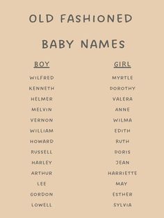 An old fashioned inspired list of names to help with naming your newborn Old Fashioned Names, Old Fashioned Baby Names, Fantasy Character Names, Best Character Names, Old Names, Creative Names, Aesthetic Names