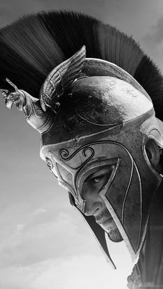 a black and white photo of a roman soldier